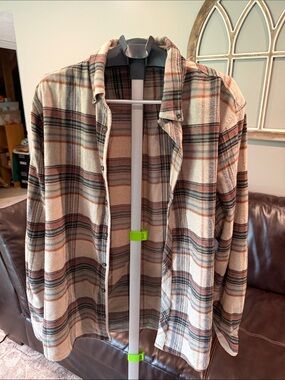 Casual Men's Plaid Button-Down Shirt Jacket in Beige